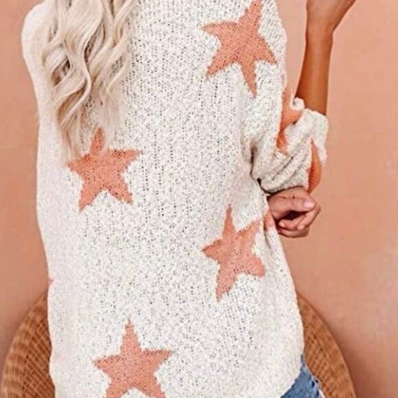 New Cream Orange Star Knit Sweater Small - Picture 3 of 4